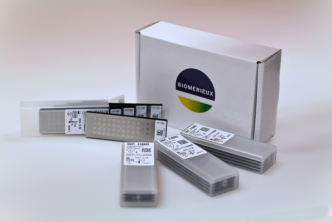 Package of BioMérieux system box with several MALDI target slides