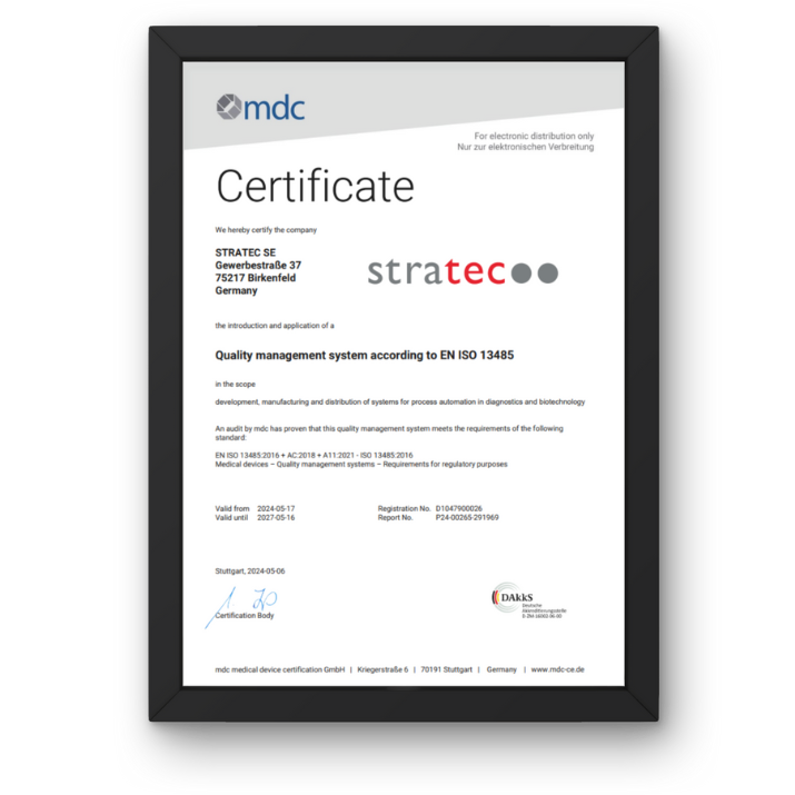 EN ISO 13485 certification for STRATEC SE