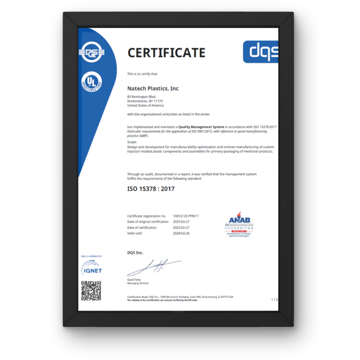 Certificate for Natech’s Quality management system according to EN ISO 15378