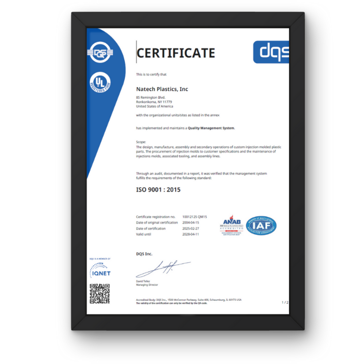 Certificate for Natech’s Quality management system according to EN ISO 9001