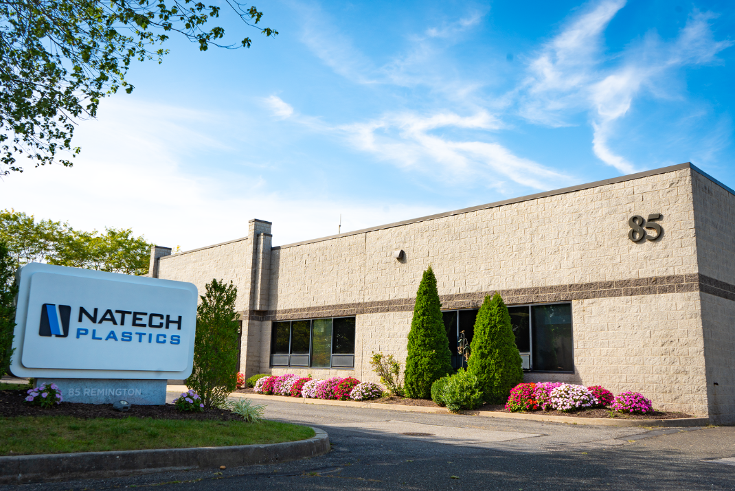 Our Natech office in the USA with plants and a Natech sign outside the building 